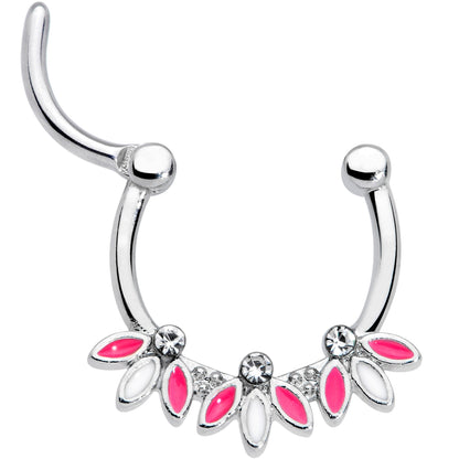 16G 3/8 Clear Gem White Pink Leaves Septum Clicker