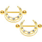 14G 5/8 Clear Gem Gold Tone Open Crescent Nipple Shield Set