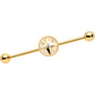 14G Clear Gem Gold Tone Sailors Compass Industrial Barbell 38mm