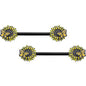 14G 5/8 Black Sunflower Butterfly Barbell Nipple Ring Set