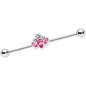 14G Pink Clear Gem Classic Cluster Industrial Barbell 38mm