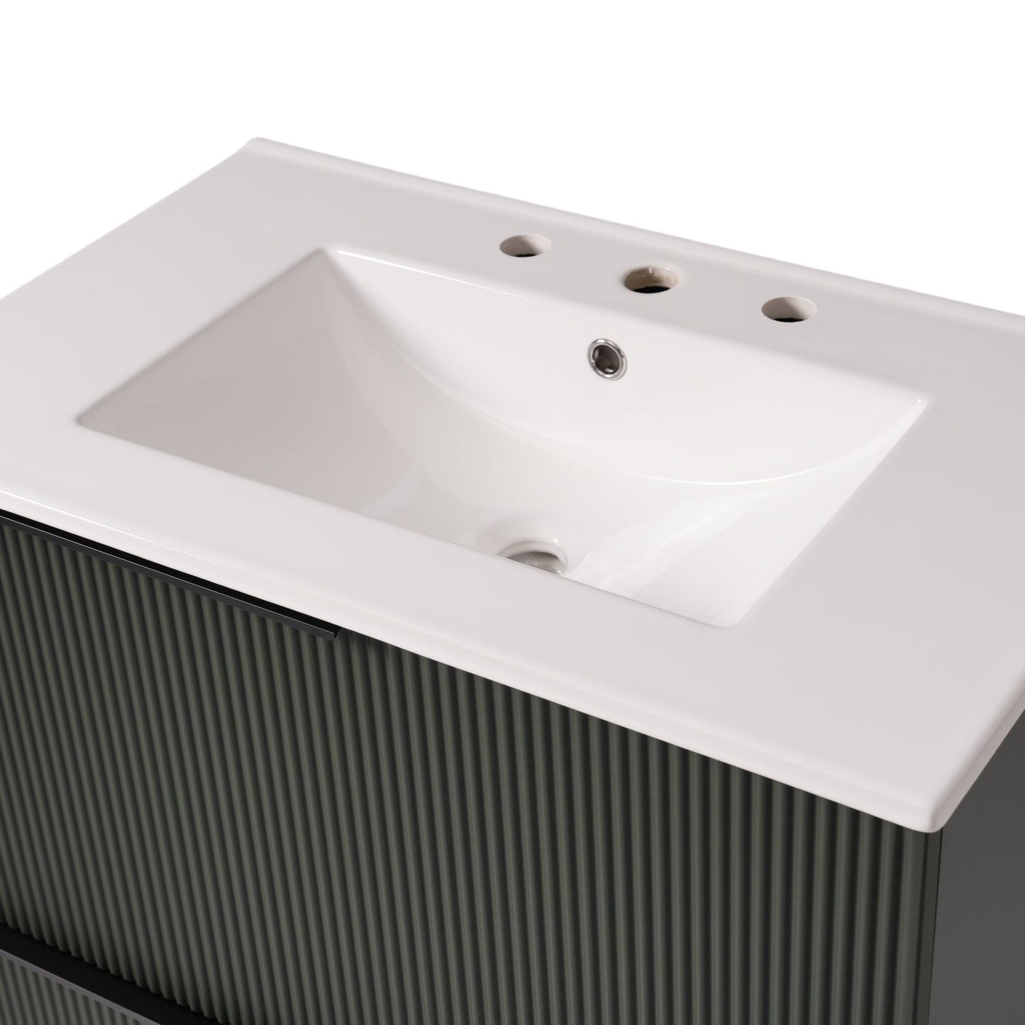 Green Fluted Bathroom Vanity with Ceramic Sink, 30' Full-Extension Drawers, S...