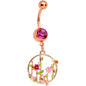 Pink Gem Rose Gold Tone Floral Circle Dangle Belly Ring