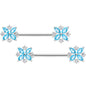 14G 5/8 Aqua CZ Gem Star Burst Barbell Nipple Ring Set