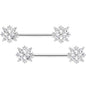 14G 5/8 Clear CZ Gem Star Burst Barbell Nipple Ring Set