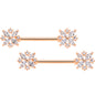 14G 5/8 Clear CZ Gem Rose Gold Tone Star Burst Nipple Ring Set