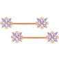 14G 5/8 Purple CZ Gem Rose Gold Tone Star Burst Nipple Ring Set