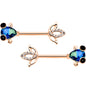 14G 9/16 Aqua Gem Rose Gold Tone Fish Barbell Nipple Ring Set