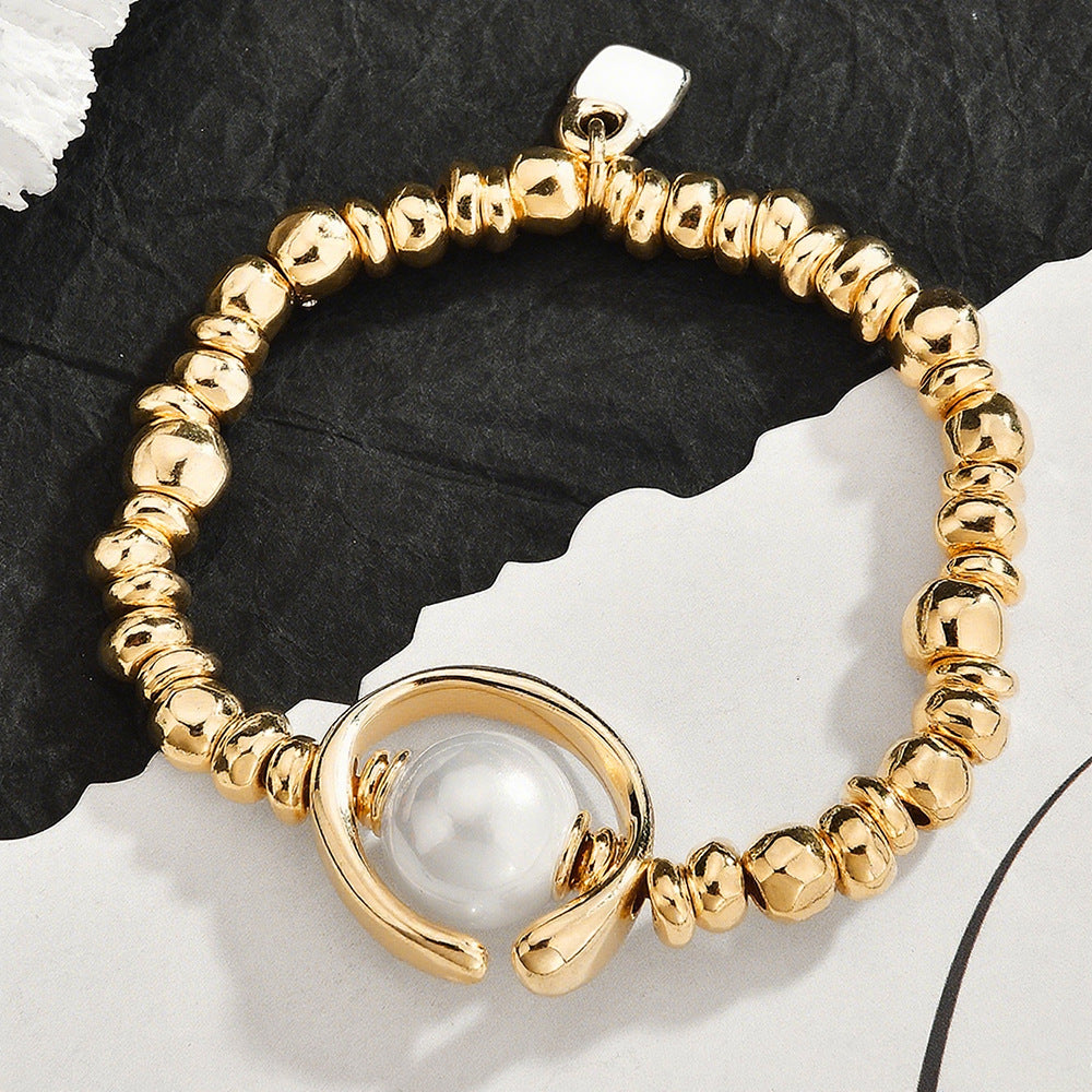 3Pcs Trendy Broken Silver Big Pearl Jewelry Set For Women, Necklace Bracelet Earring Matching Set, Dainty Elegant Sweater Chain Fashion Jewelry