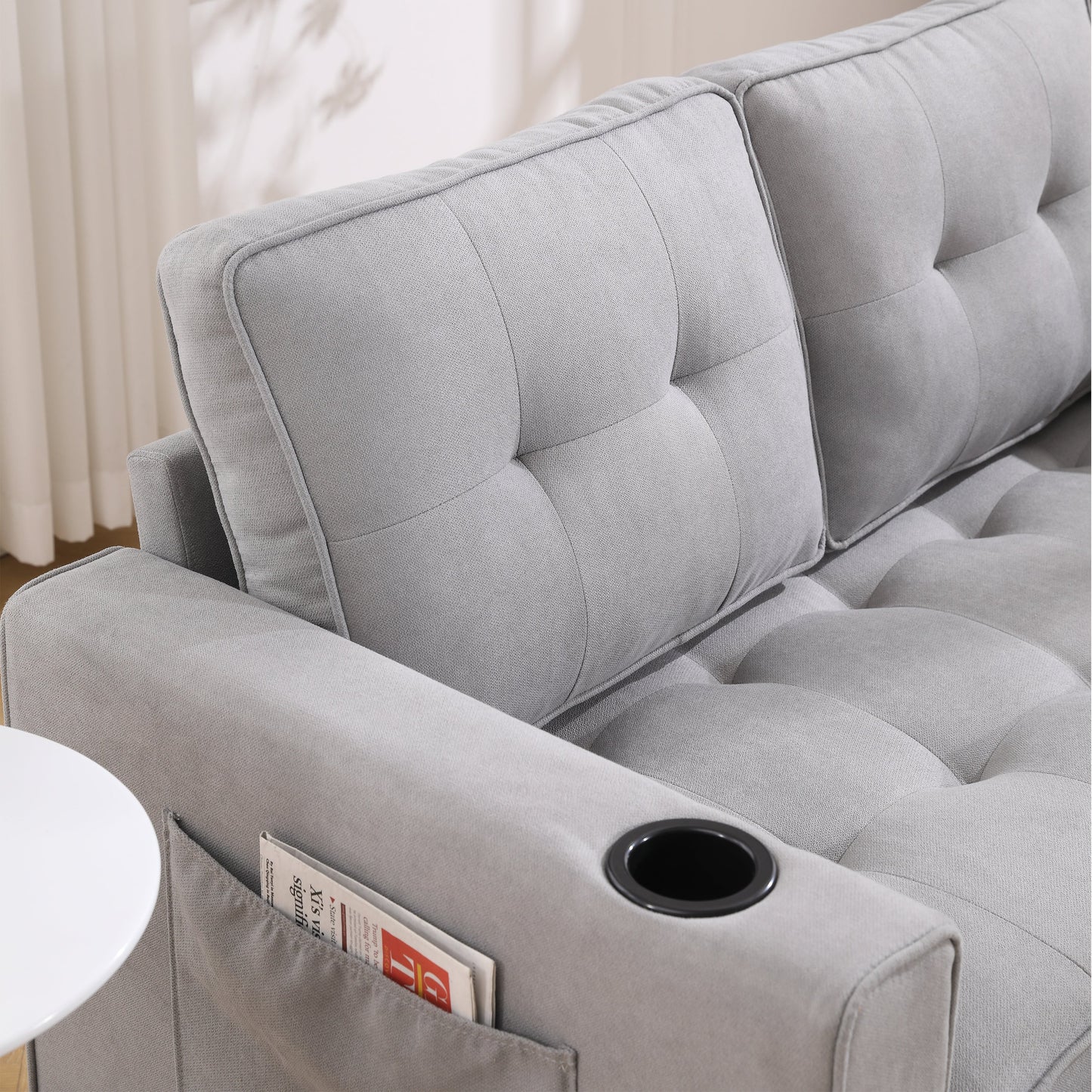 3-in-1 Sofa Bed Futon Tufted Pull-Out Sleeper 55" Light Gray