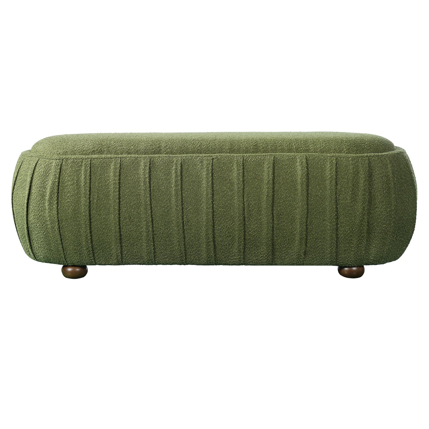 Upholstered Oval Ottoman Olive Green Boucle Rubberwood Legs 50x17.95x16.34