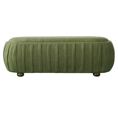 Upholstered Oval Ottoman Olive Green Boucle Rubberwood Legs 50x17.95x16.34