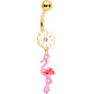 Clear Gem Gold Tone Flower Flamingo Dangle Belly Ring