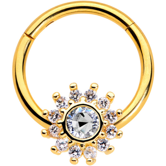 16G 3/8 Clear Gem Gold Tone Baroque Sun Hinged Segment Ring