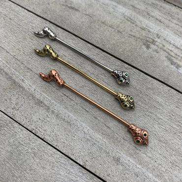 14G Green Gem Gold Tone Tribal Snake Industrial Barbell 38mm