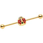 14G Red Gem Gold Tone Ladybug Industrial Barbell 38mm
