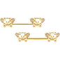 14G 9/16 Clear Gem Gold Tone Flying Pig Barbell Nipple Ring Set