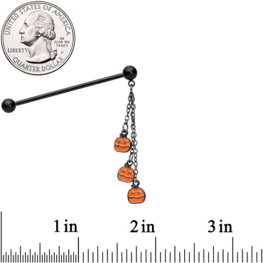 14G Black Halloween Pumpkin Chain Dangle Industrial Barbell 38mm