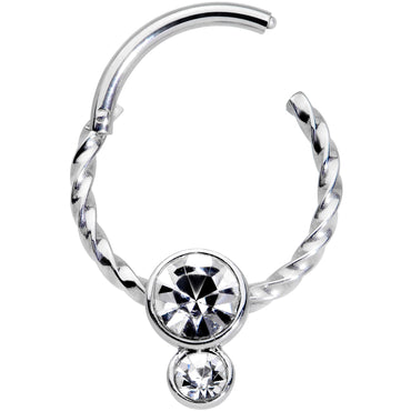 16G 3/8 Clear Gem Double Drop Duo Twisted Cartilage Clicker