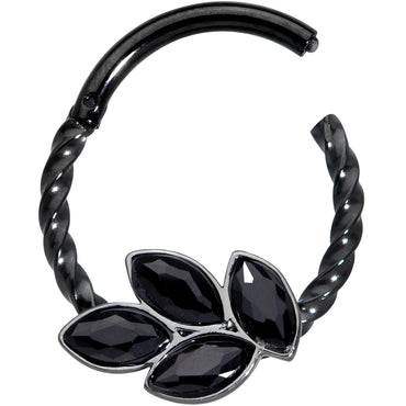 16G 3/8 Black Gem Black Oval Quartet Twisted Cartilage Clicker