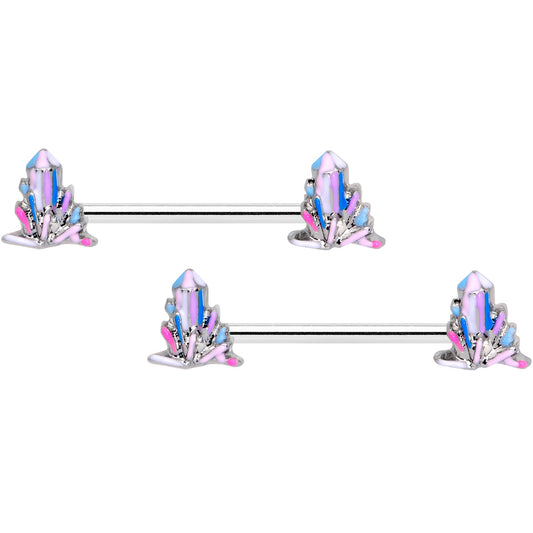 14G 5/8 Pink White Geology Barbell Nipple Ring Set