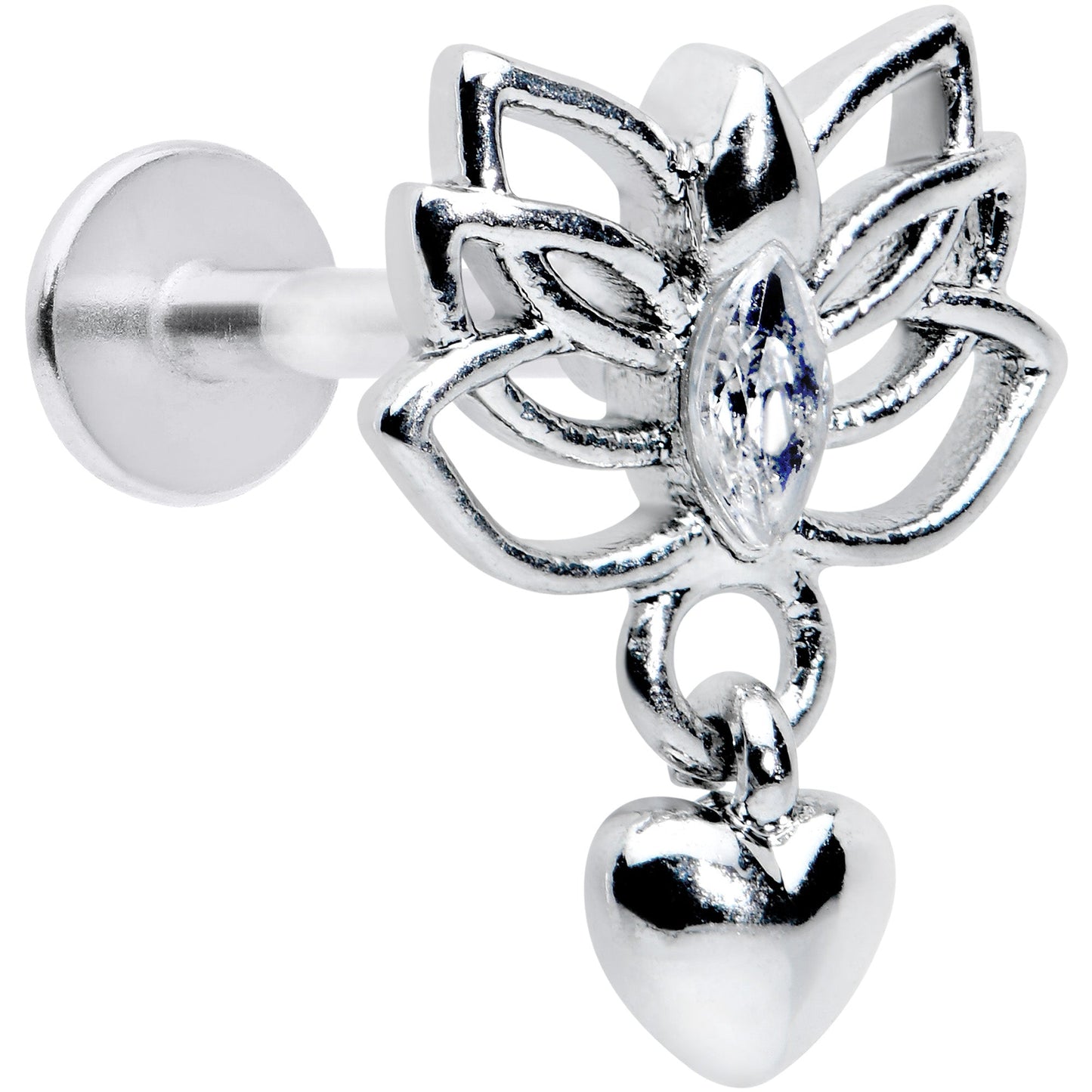 16G 5/16 Clear Gem Lotus Heart Dangle Labret Monroe Tragus