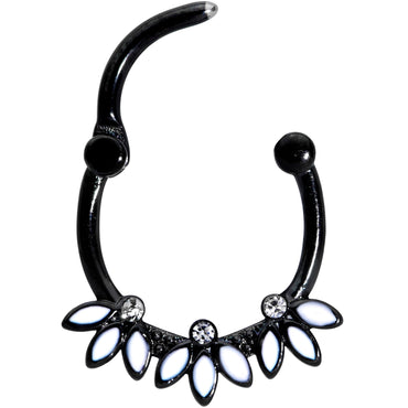 16G 3/8 Clear Gem Black White Leaves Cartilage Clicker