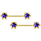 14G 9/16 Blue Gem Gold Tone Stars Barbell Nipple Ring Set