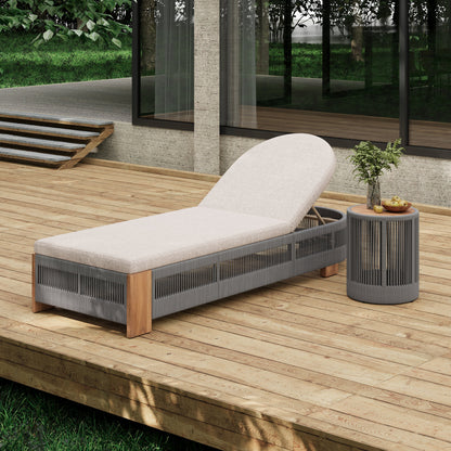 Outdoor Rope Lounge Set 4 Piece Acacia Wood Adjustable Backrest