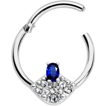 16G 3/8 Blue Clear Gem Art Deco Fan Hinged Segment Ring
