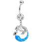 Clear Gem Blue Curved Mermaid Dangle Belly Ring