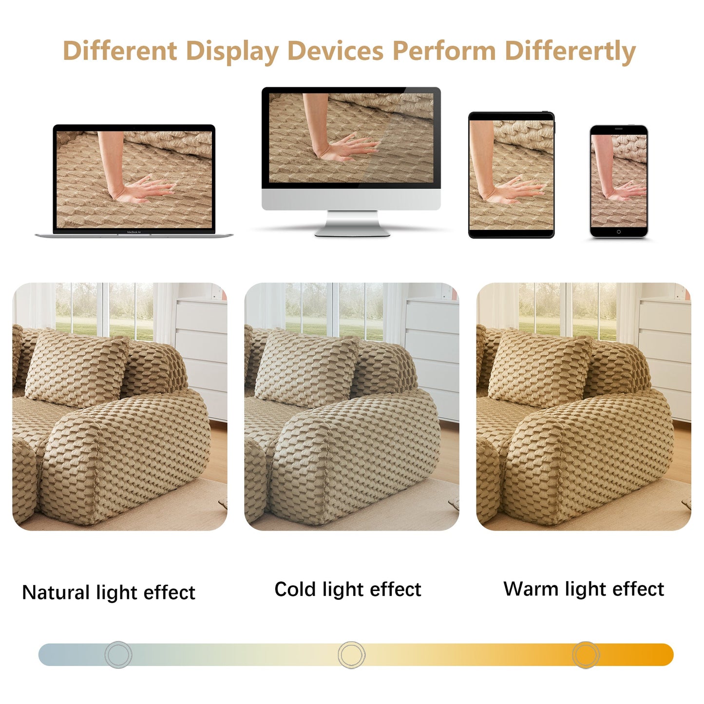 Sectional Sofa Modular Flannelette Camel 2 Seat Curved Footrest