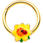 16G 3/8 Gold Tone Sunny Flower Ladybug Hinged Segment Ring