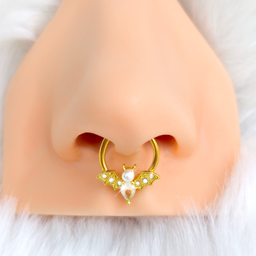 16G 3/8 Clear Gem Gold Tone Bat Halloween Hinged Segment Ring
