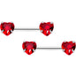 14G 1/2 Red CZ Gem Heart Threadless Barbell Nipple Ring Set