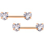14G 1/2 Aurora CZ Heart Rose Gold Tone Threadless Nipple Ring Set