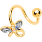 Clear Aurora Gem Gold Tone Loop Butterfly Spiral Twister Belly Ring
