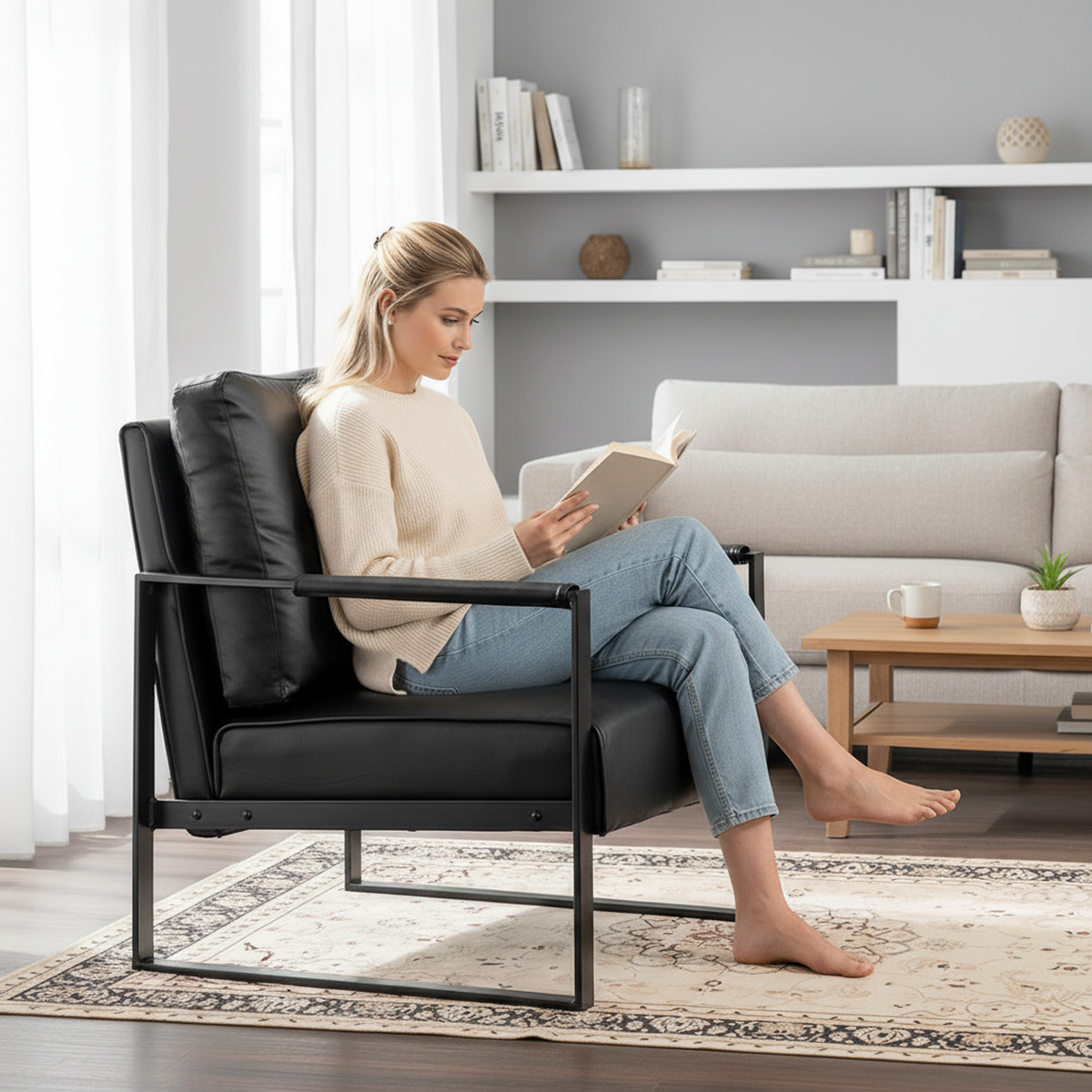 Mid Century Modern Accent Chair Featuring Durable Metal