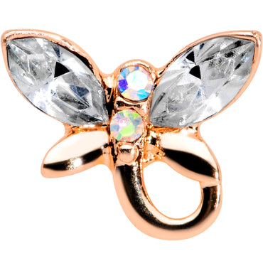 16G 1/4 Clear Gem Rose Gold Tone Loop Butterfly Cartilage Tragus