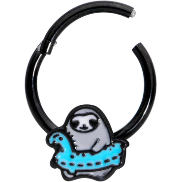 16G 3/8 Black Swimming Sloth Hinged Segment Ring