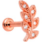 16G 1/4 Clear CZ Gem Rose Gold Tone Leaf Internal Thread Labret