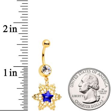 Clear Blue Gem Gold Tone Lacy Star Dangle Belly Ring
