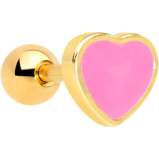 16G 1/4 Gold Tone Pink Heart Cartilage Tragus Earring