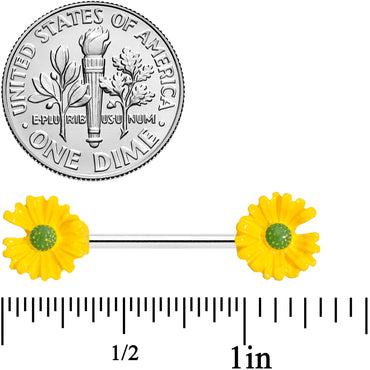 14G 5/8 Yellow Flower Barbell Nipple Ring Set