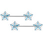 14G 9/16 Aqua CZ Gem Airy Flower Nipple Ring Set