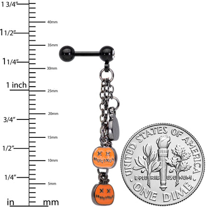 16G 1/4 Clear Gem Black Halloween Pumpkin Dangle Cartilage