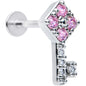 16G 5/16 Clear Pink Gem Angular Key Labret Monroe Tragus