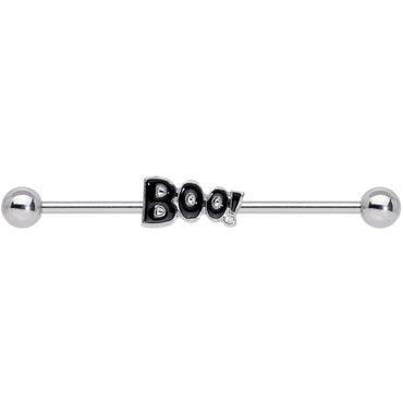 14G Clear Gem Black Boo Halloween Industrial Barbell 38mm