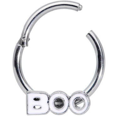 16G 3/8 White Boo Halloween Hinged Segment Ring