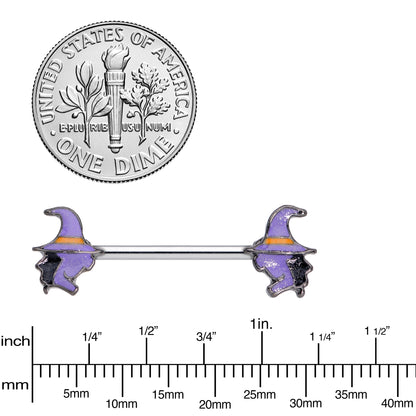 14G 5/8 Purple Witch Halloween Barbell Nipple Ring Set